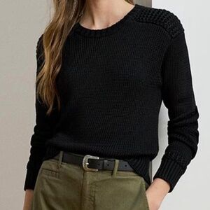 Lauren Ralph Lauren Cotton-Blend Round Neck Long Sleeve Sweater Black size M
